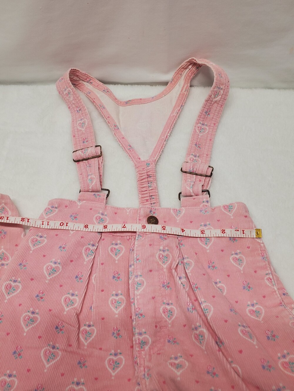 Rare vintage 80s oshkosh Overalls soft Courdaroy pink with floral hearts print - Picture 7 of 12